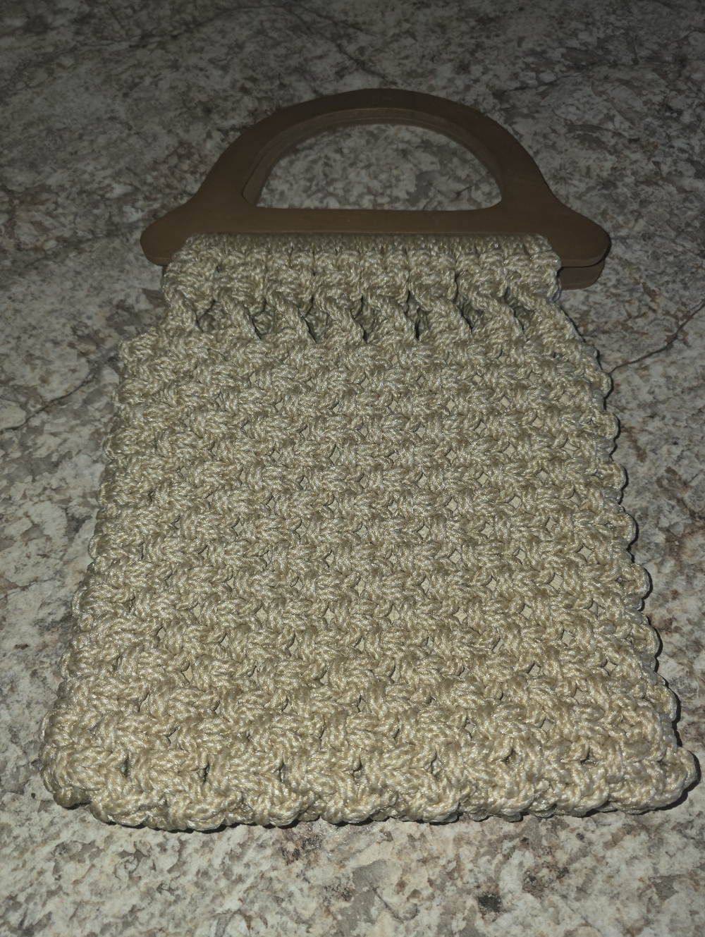 Vintage Handcrafted Macrame Cream Crochet Top-Handle Women's Bag
